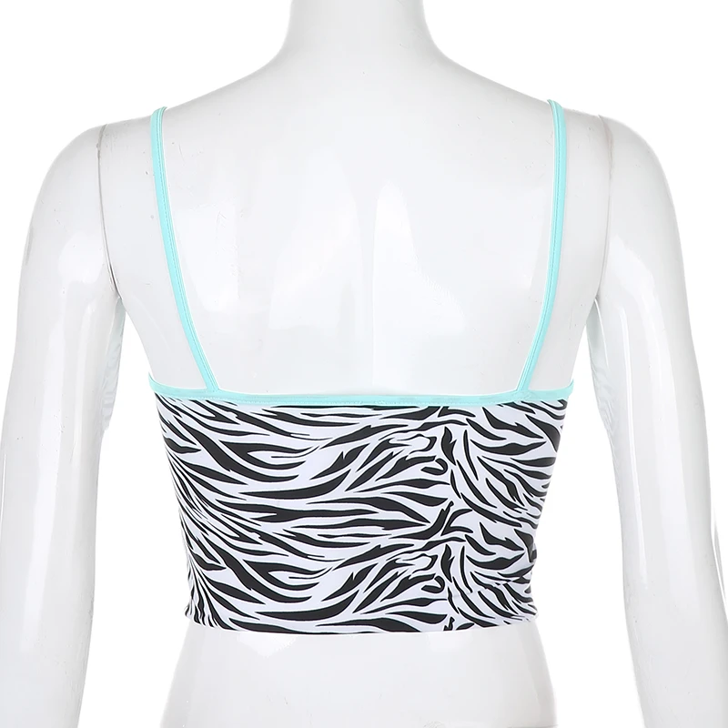 

Zebra Striped Print Patchwork Lace Y2K Summer Crop Top With Thin Strap Backless Fashion Female 2021New Hit Harajuku Bow Cami