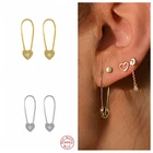 GS 925 пробы серебро Симпатичные Уникальный дизайн сердце замок Безопасность Pin Форма серьги в виде колец, драгоценности для Для женщин Святого Валентина подарок для нее