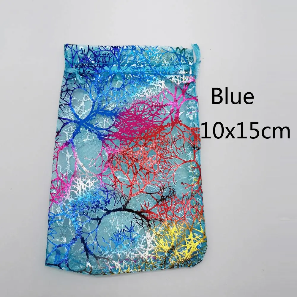 Blue 10x15cm 500 шт. синяя Коралловая органза сумка мешок со шнурком сумка шкатулка для украшений Подарок для СР Рождественская коробка витрина для украшений сумки - Цвет: Blue 10x15cm