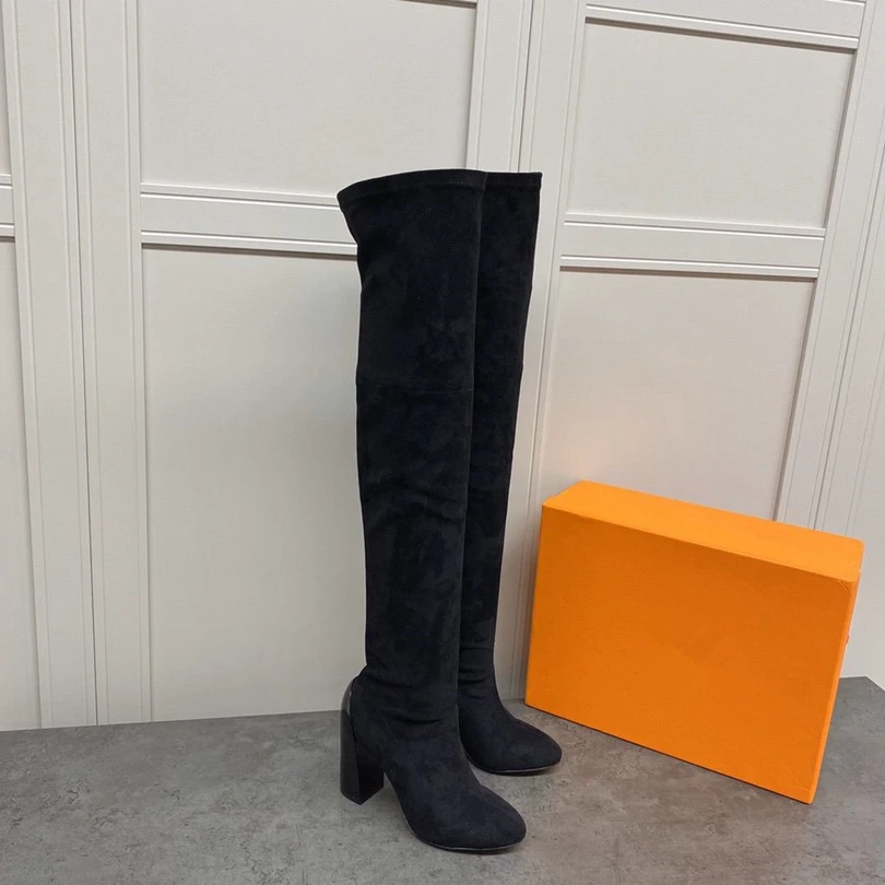 Kopen Slip Op Winter Over De Knie Laarzen Vrouwen Stretch Suède Dikke Hoge Sexy Vrouw Schoenen Lange Bota Feminina Zapatos De Mujer