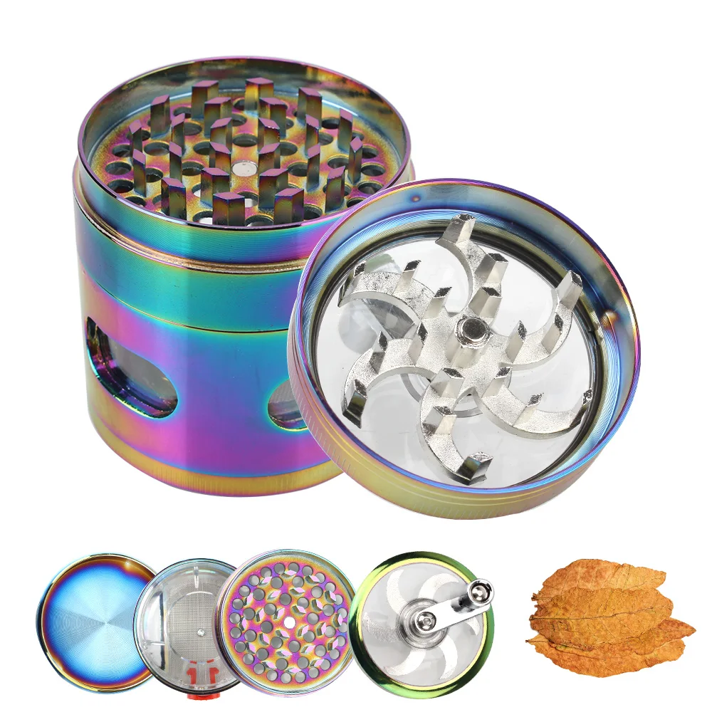 

4 Layers Herb Grinder Hand Cranked Clear Top Grinder Spice Grinder Smoke Crusher Crusher Crank Pollinator With Drawer