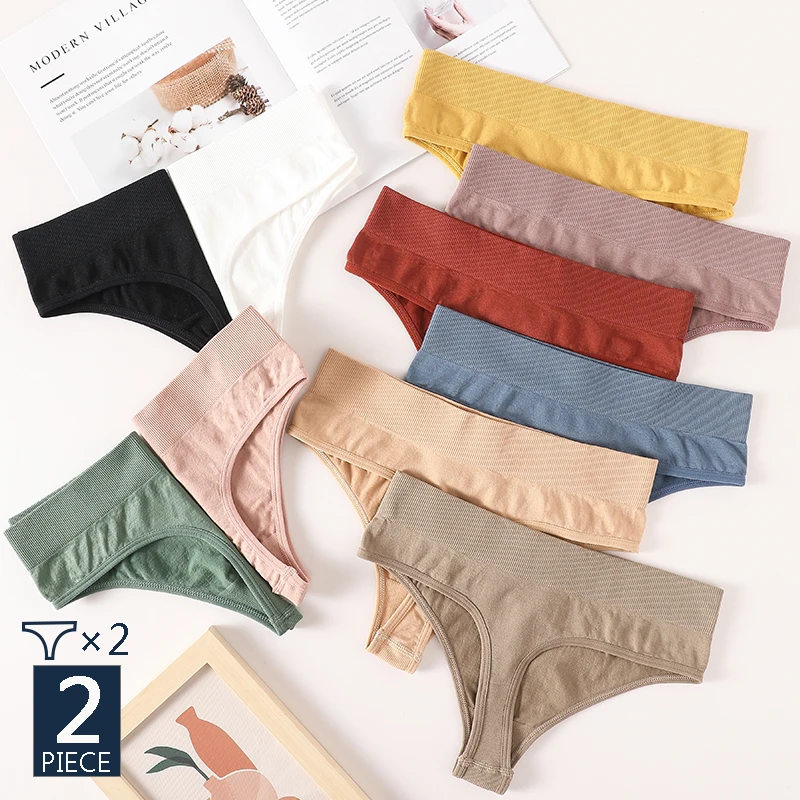 

2PCS/Set G-String Panties Women Thongs Sexy Panty Lingerie Solid Color Thongs Tanga Female Briefs Seamless Women's Underwear