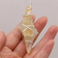 natural stone irregular yellow crystal bud wrapped silver wire pendant for jewelry making charm diy necklace earring accessories