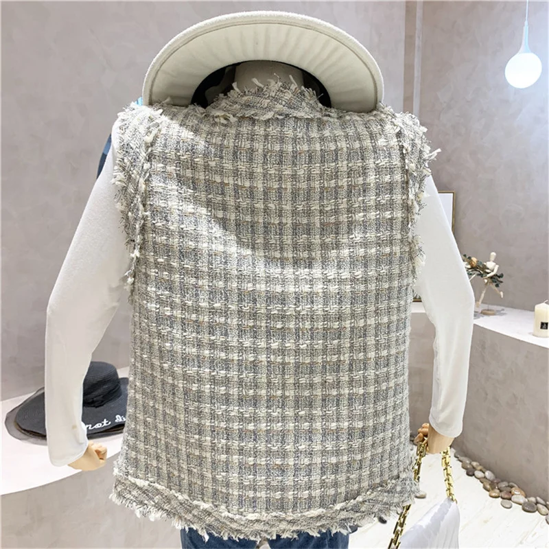 

New Women's Clothing 2021 Autumn Small Fragrant Tweed Vest Jacket Loose-fitting Single-breasted Vest
