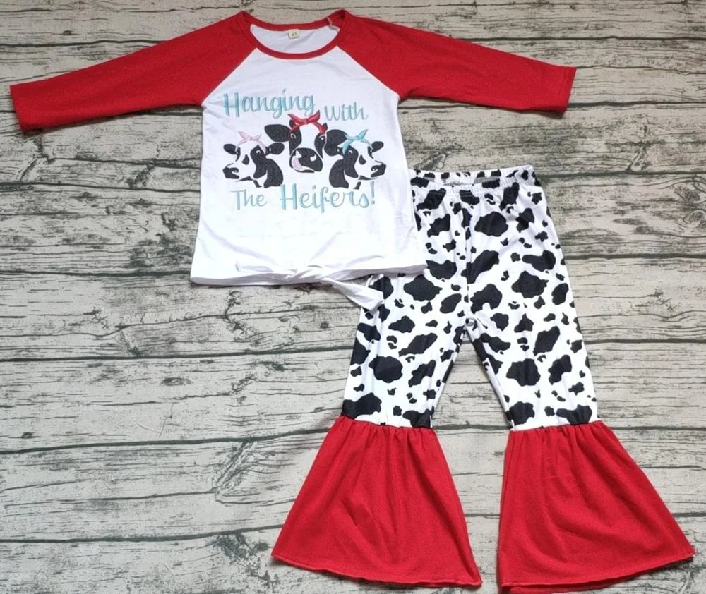 

2019 New Design Hot Sale Cute Cartoon Top and Ruffle Pants Newborn Baby Girls boutique Outfit Fashin Kids Girl Fall Clothign Set