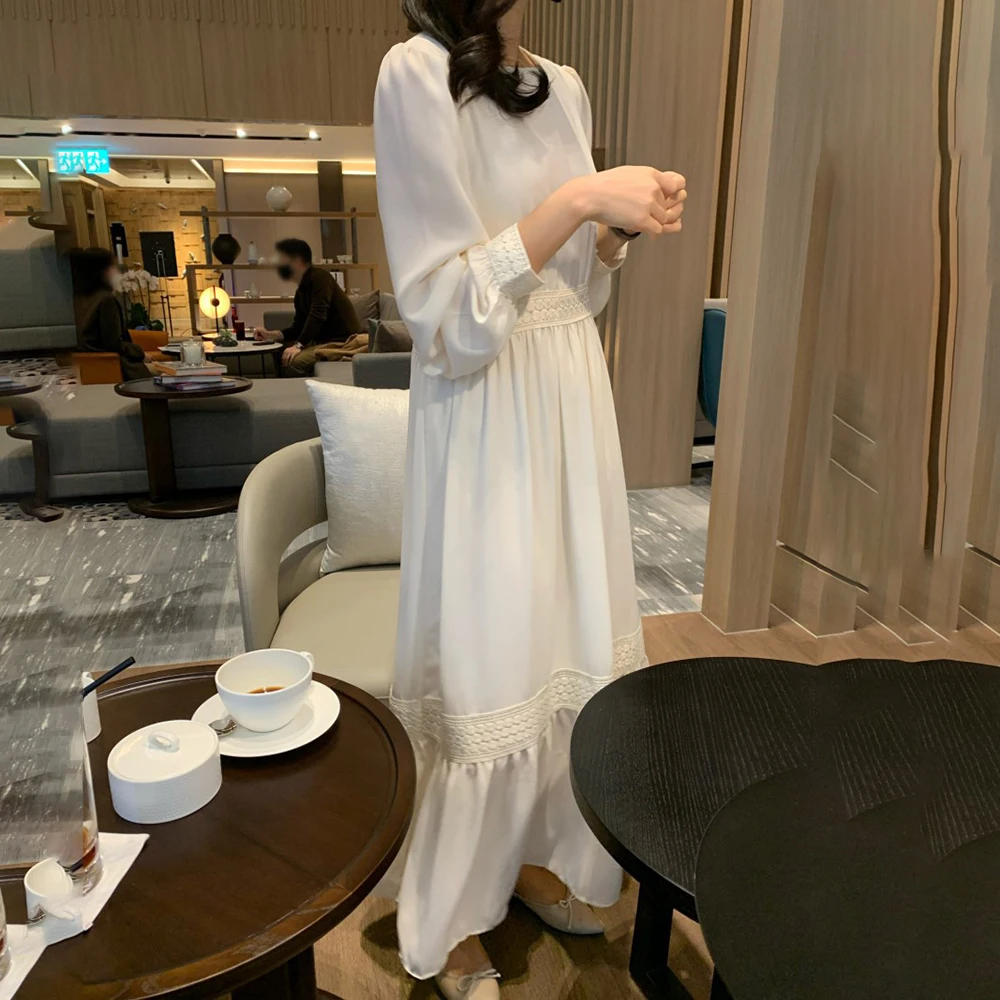 

Autumn New 2021 Elegant Temperament Long Dress Solid Color Casual Japanese Style Fashion Women's Clothing Round Neck Long Sleeve