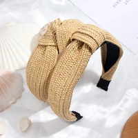 flatfoosie bohemian hairband summer straw weaving knotted headband for women cross handmade hair hoop hairband hair accessories