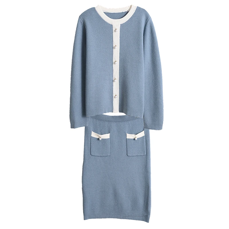 

New style cashmere sweater women pullover thicken long sleeve O-neck female pullover and skirt tow-piece set women sweaters set