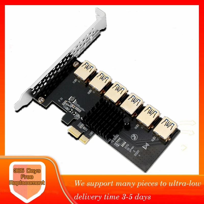 PCI Express множитель PCIE от 1 до 6 USB 3,0, карта расширения для PCI Express X16, графическая карта Riser ETH, Майнер биткоинов, плата расширения - изображение