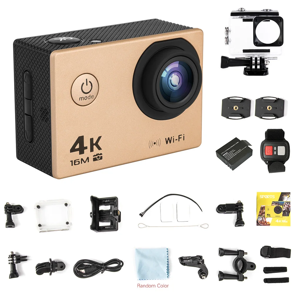 Купить 4K 16MP со сверхвысоким разрешением Ultra HD, Спортивная Экшн-камера Камера 170 градусов Широкий формат Wi-Fi видеокамера с Водонепроницаемый Чехол Н...