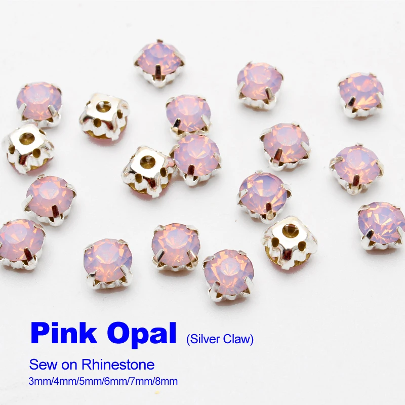 Стразы с белым опалом для шитья серебристые когти 4 мм/5 мм/6 мм/7 мм/8 мм подходят