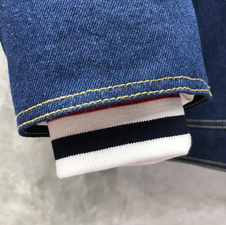

TB THOM BULUO Brand Down Coats Men Patchwork Denim Jacket Striped Thick Casual Wool Collar Winter Clothing Down Jacket 2021 New