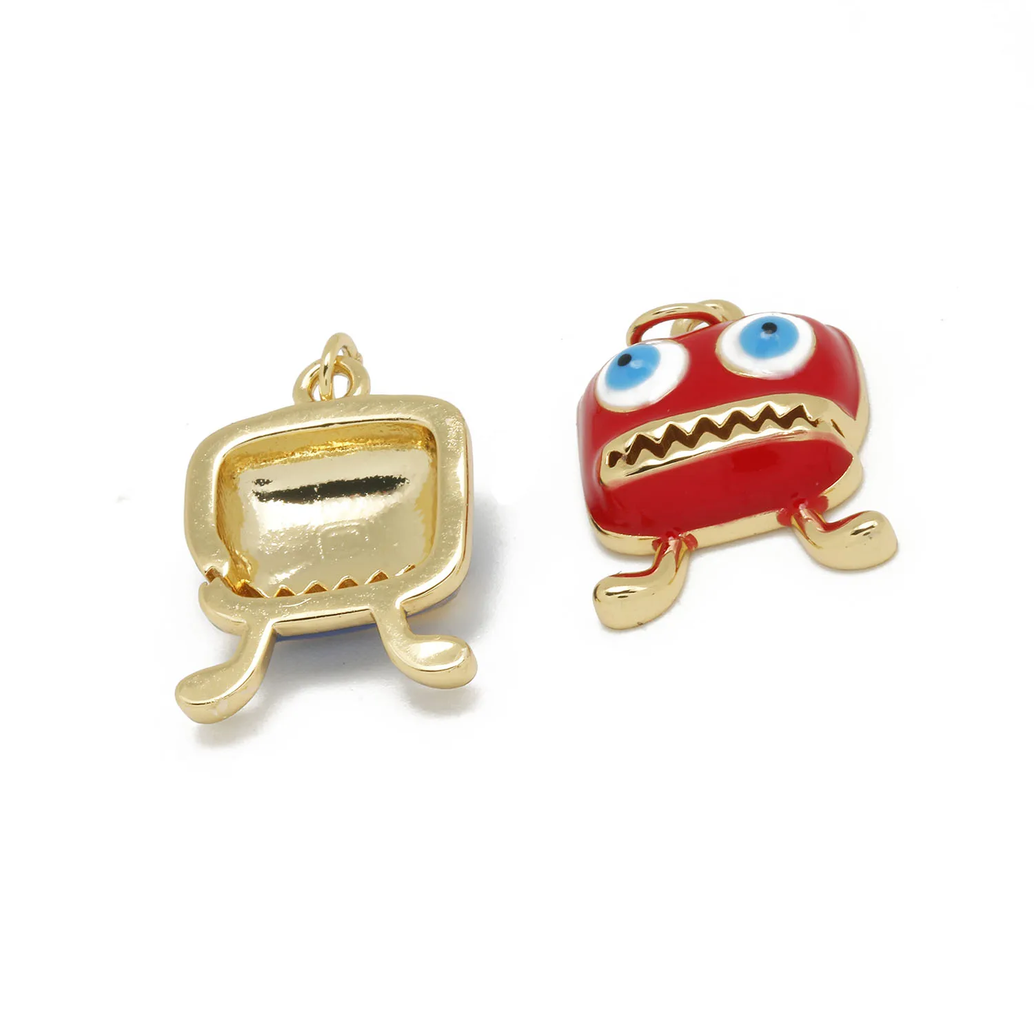 Gold-plated Brass Blue Red Enamel Big Eye Large Mouth Blame Pendant 2022 New Fashion Cartoon Trash Can Jewelry Findings Gift