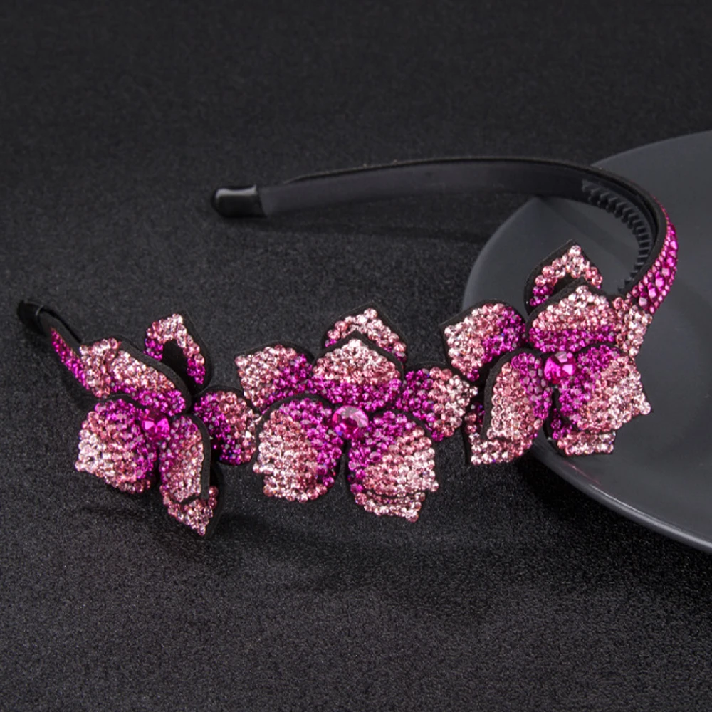 

Temperament Big Flowers Head Wear Luxury Headband for Women Rhinestone Non-slip Border Girl Hairpin Fancy Hair Accessories Gift