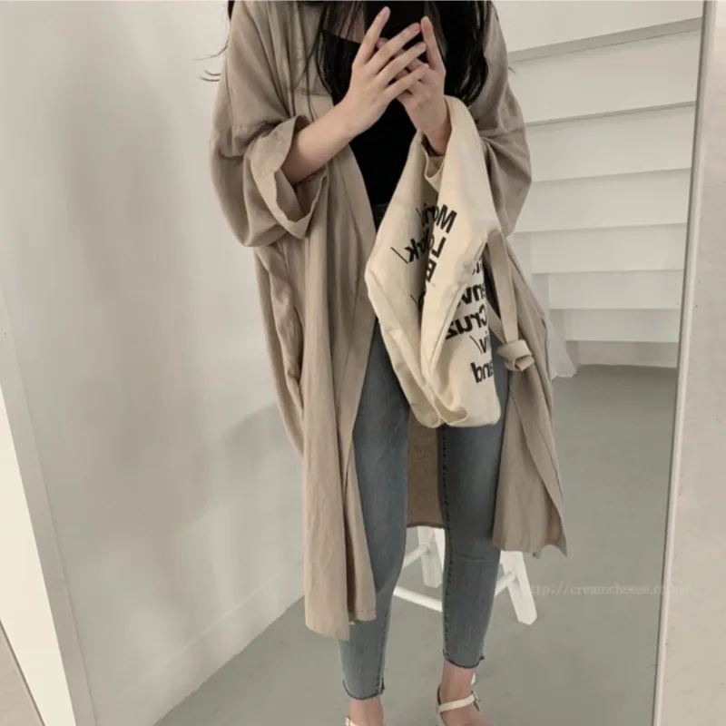 

Korean Loose Cardigan Coat Women Spring 2021 Casual Thin Minimalist Long Coats Ladies Khaki Clothes