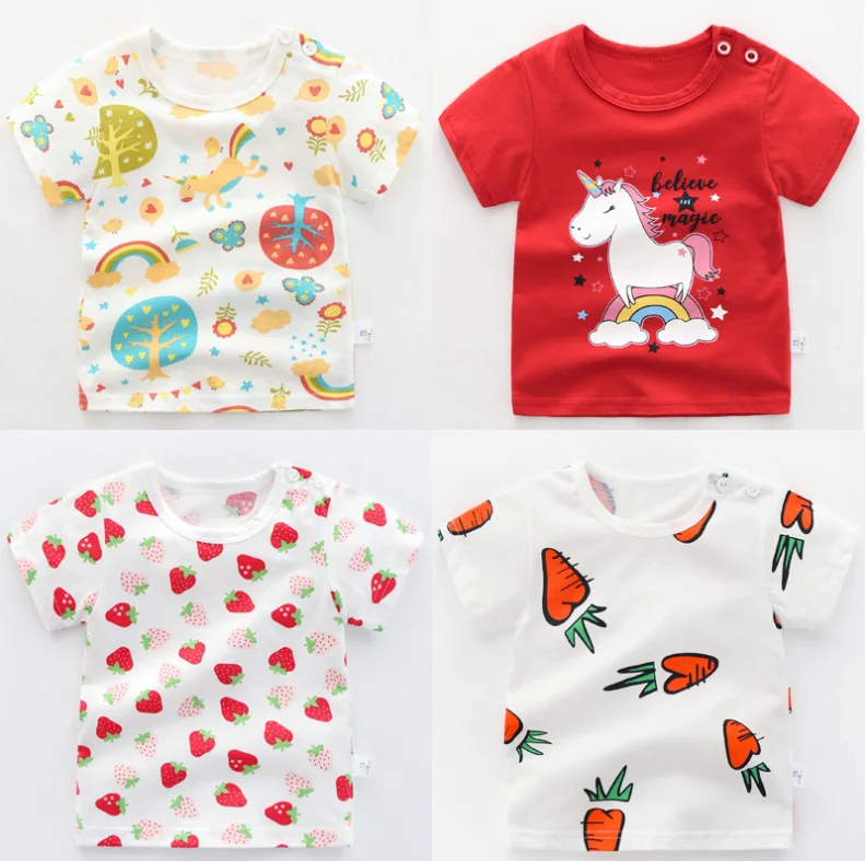 Детская Хлопковая футболка с круглым вырезом коротким рукавом и мультяшным