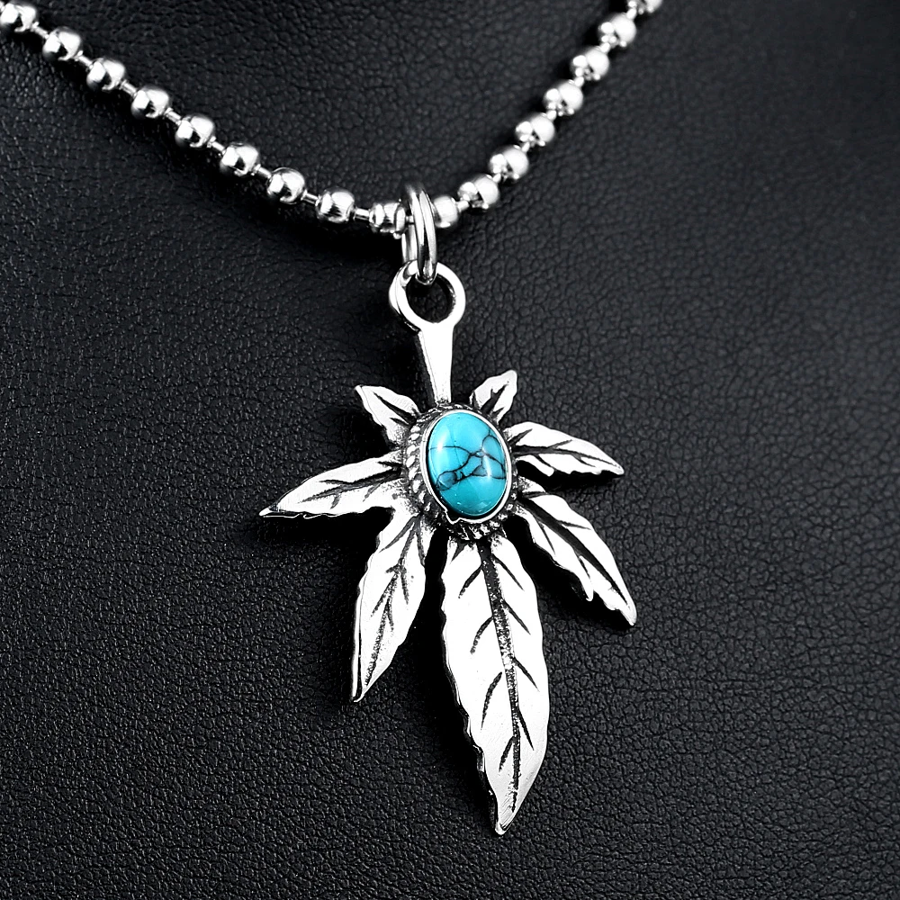 Кулон с зеленым камнем листьями цепочкой из нержавеющей стали | Украшения и