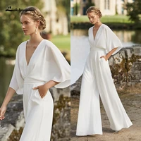 simple wedding dresses classic boho lace jumpsuit receipt bridal gowns 2021 hochzeit women chiffon beach pant suit