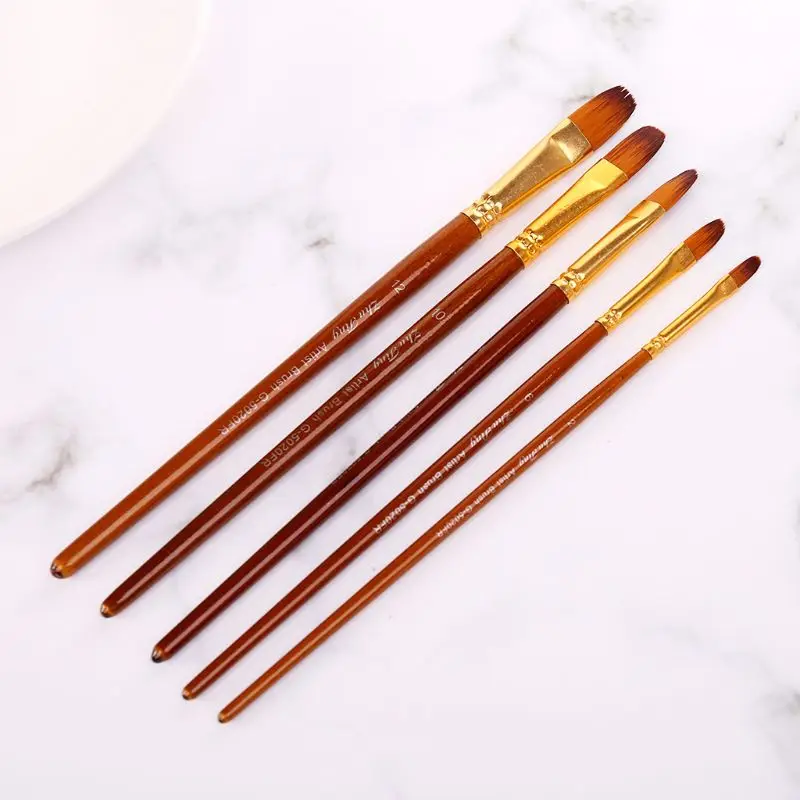 Кисти для рисования нейлоновые 5 шт. | Канцтовары офиса и дома