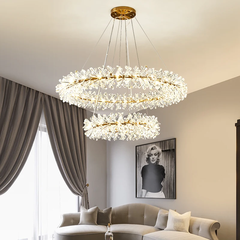 Lámpara de araña Led de cristal de lujo para decoración del hogar, anillos de 40, 60 y 80cm, accesorios de iluminación para sala de estar