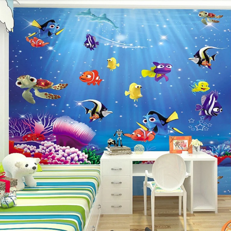 

Пользовательские Настенные обои подводный мир 3D мультфильм детская комната детская спальня фон Настенный декор Водостойкий Холст