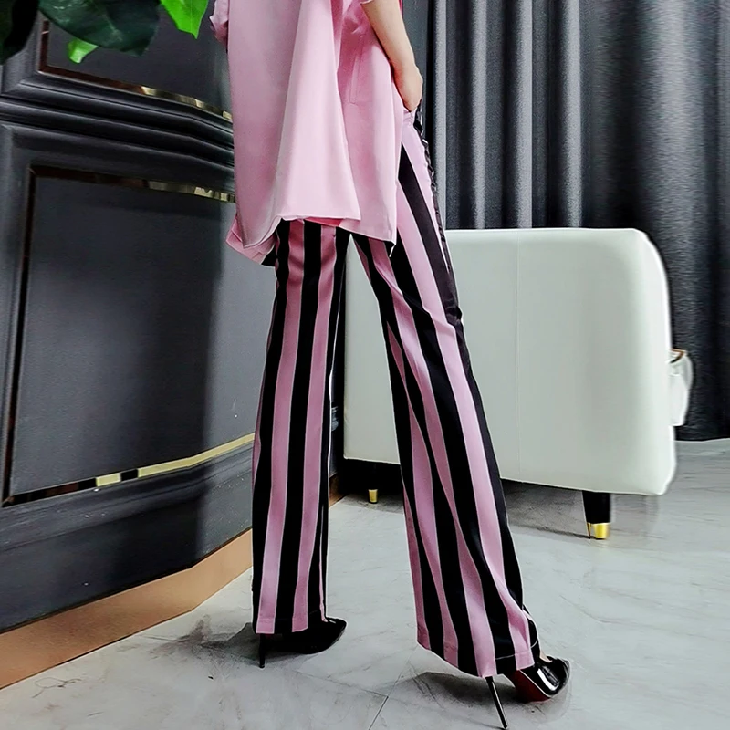 

TWOTWINSTYLE Printed Striped Flare Pants For Women High Waist Straight Casual Trousers Female Fashion New Clothing 2020 Autumn