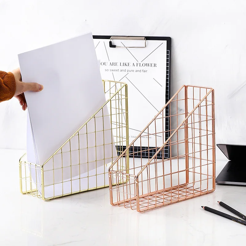 

Electroplated Iron Book Holder Desktop Shelf File azine Book Stand Office Home Stationery Organizer Holder