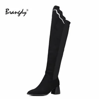 brangdy sexy winter women over the knee boots faux suede pointed toe square heel women shoes women winter boots zip mixed colors
