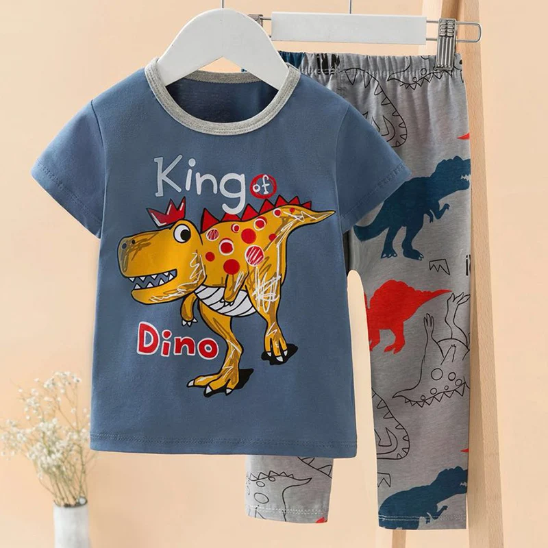 

Summer Kids Boys Sleepwear Girl Cotton Dinosaur Cartoon Sets Children Homewear Pajamas Boy Kids Nightwear Toddler Baby Outfits