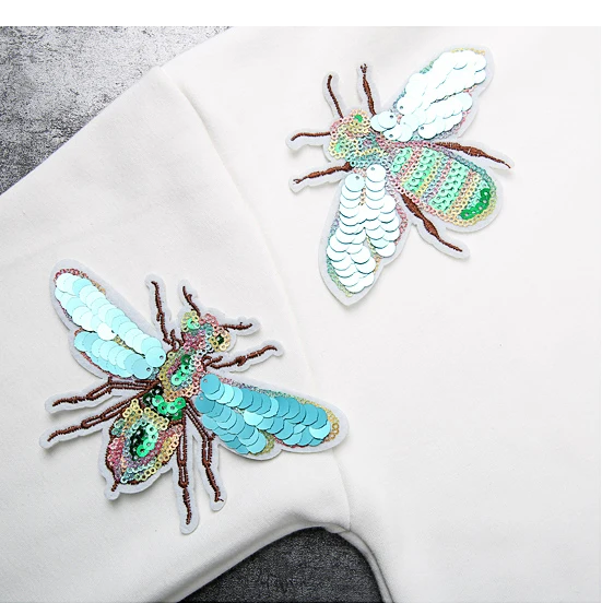 Нашивки с блестками ярко синего цвета маленькие насекомые стрекоза пчела жук