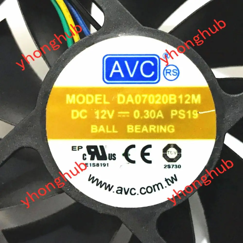 AVC DA07020B12M PS19 DC 12V 0.30A 70x70x20 мм 4 провод Сервер вентилятор охлаждения|square fan|server fandc fan 12v