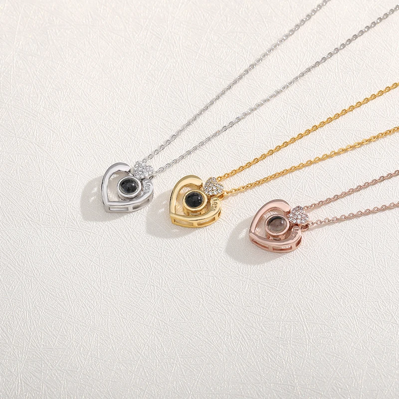 

Heart Zircon Projection Necklace For Women Charm 100 Languages I Love You Pendant Couple Gift Sweet Romantic Jewelry Necklaces