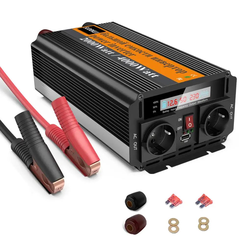Inverter 12V 24V 2000W 4000W Voltage transformer Modified Sine Wave Power DC to AC 220V Converter LED Display+USB | Автомобили и