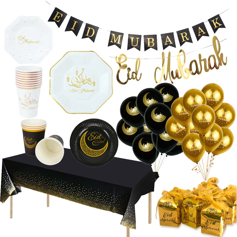 

Ramadan Decorations EID MUBARAK Paper Cup Plate Ramadan kareem Mubarak Banner Home decoration Islam Muslim Event Party Supplies