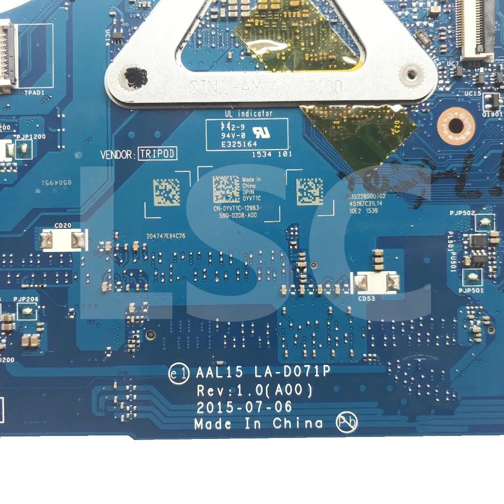Материнская плата LSC для ноутбука DELL 5559 с процессором SR2EZ I7-6500U R5 M335 4G GPU AAL15 LA-D071P 0YVT1C