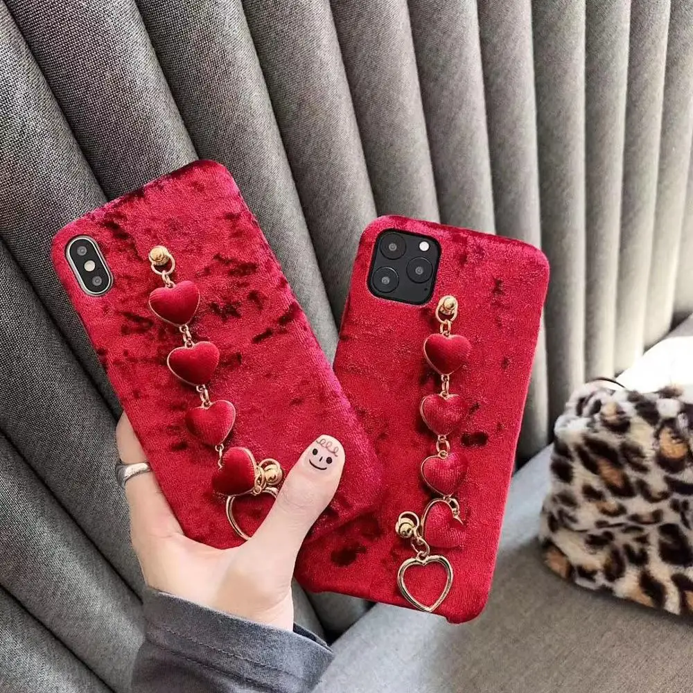 Роскошный 3D Браслет с сердечками теплый плюшевый чехол для iphone MAX XS XR 6 7 8 plus
