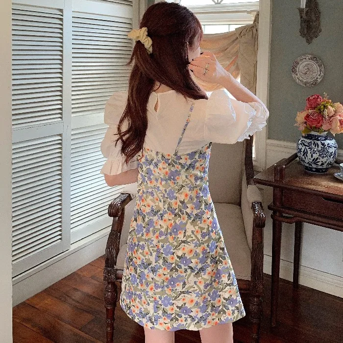 

Tea Break French Floral Dress for Women Summer 2021 New Design Sense Niche Outdoor Wear A- line Slip Dress Ins Fashion