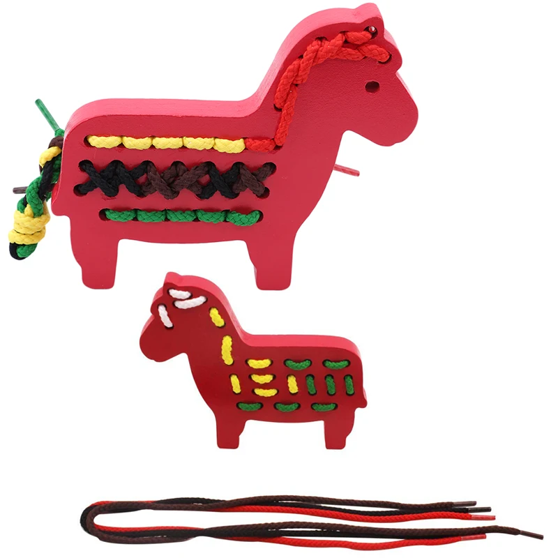 

Kids Wooden Toys Red Animal Stringing Toy Threading Board Puzzle Wood Toy Animal Threading Jigsaw Puzzles For Baby