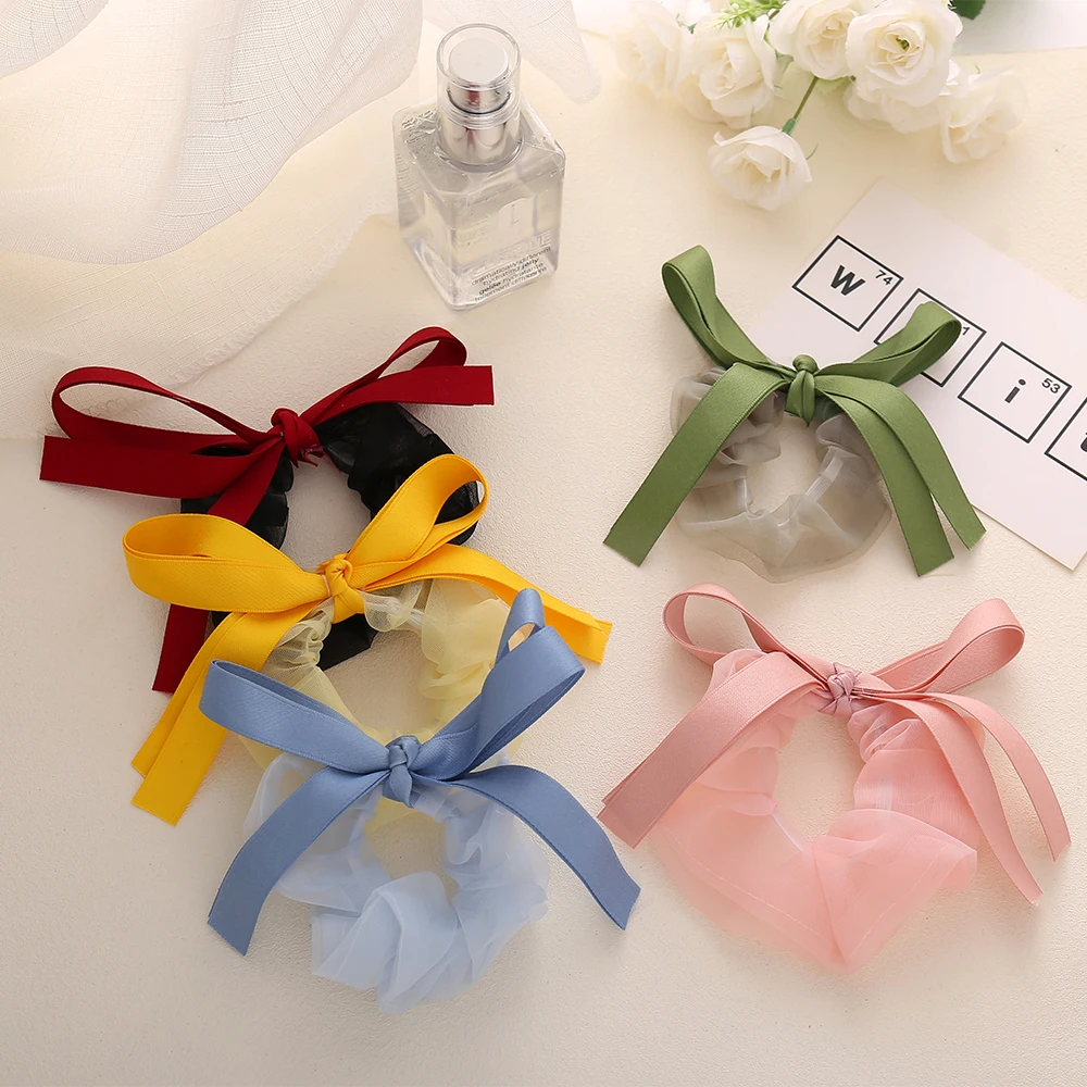 

Women Girls Streamers Solid Color Scrunchies Elastic Bow-knot Hair Rope Girl Hair Ties Korean Sweet Hair Accessories Headwear