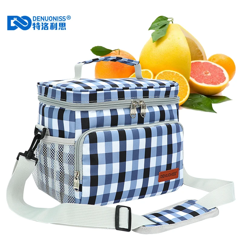 

DENUONISS Insulated Lunch Bag For Women Large Capacity Thermal Picnic Bag With Shoulder Strap Meal Prep Plaid Print Cooler Bag