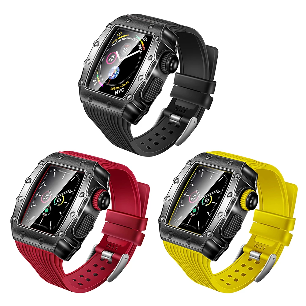 

Силиконовый чехол для iWatch Apple Watch 4 5 6 SE 44 мм, Защитный металлический бампер, закаленное стекло, защита экрана