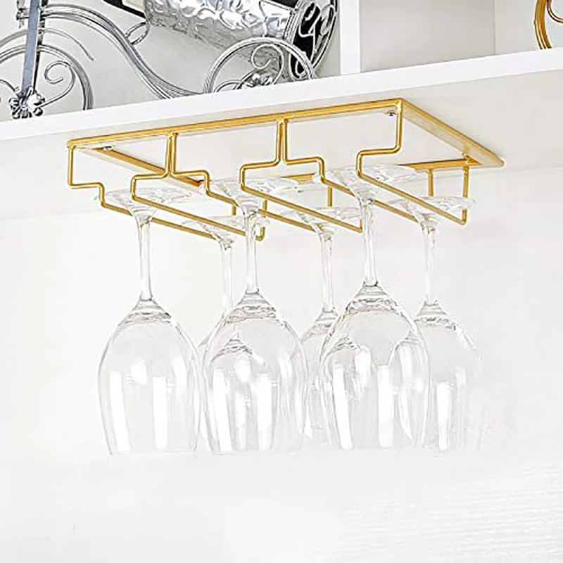 

3 Rows Wine Glass Rack Under Cabinet Stemware Holder Iron Wine Glass Organizer Glasses Storage Hanger for Bar Kitchen