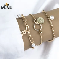 new fashion 3pcs bohemia multilayer beads charm bangles punk rhinestone geometric chain bracelets set for party jewelry gift