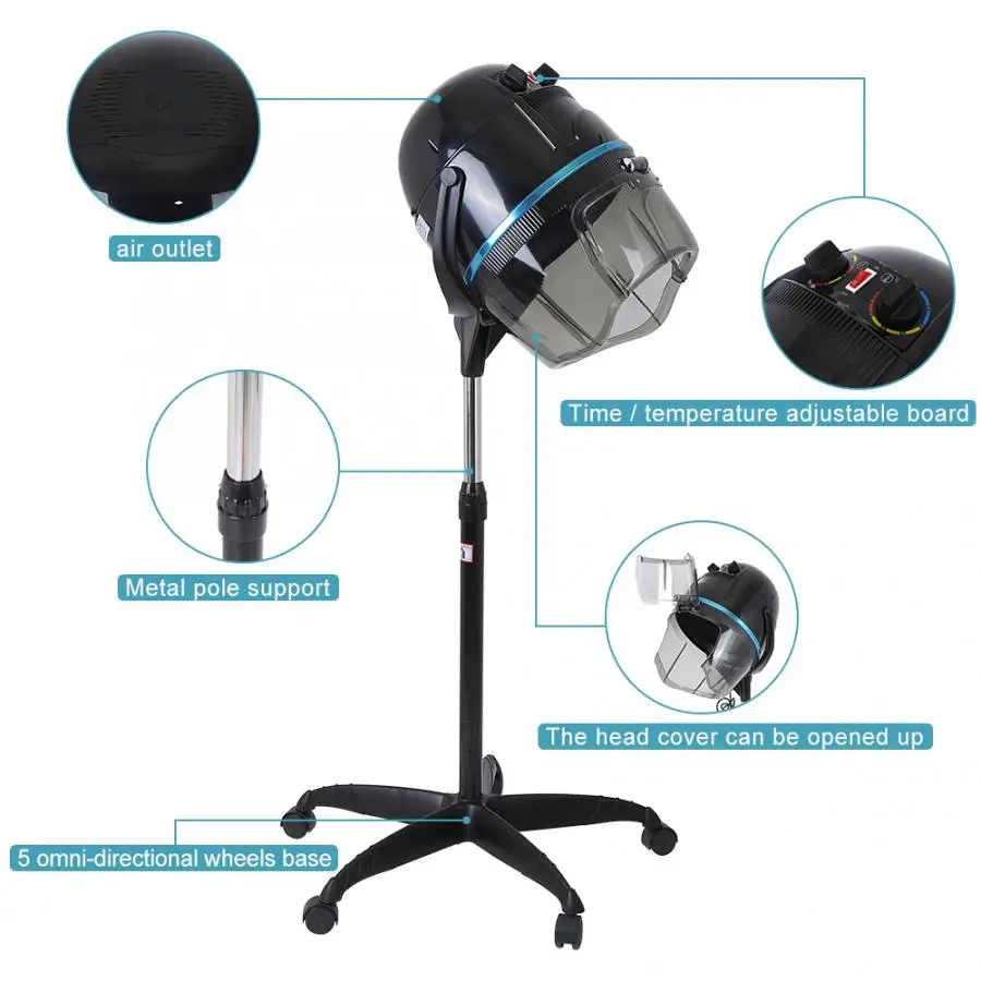 Профессиональная Регулируемая сушилка для волос с капюшоном напольная салонная
