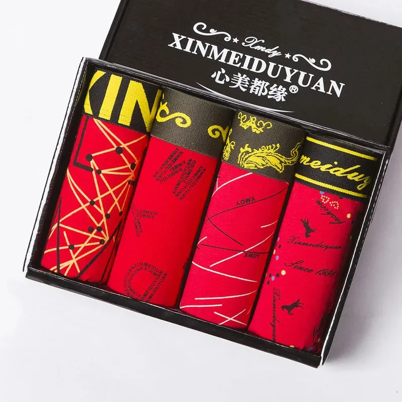 4Pcs/Lot Men's Underwear Pure Cotton Modal Boxer Pants High-end Student Fashion Four Corner Underpants Breathable Underwear Men