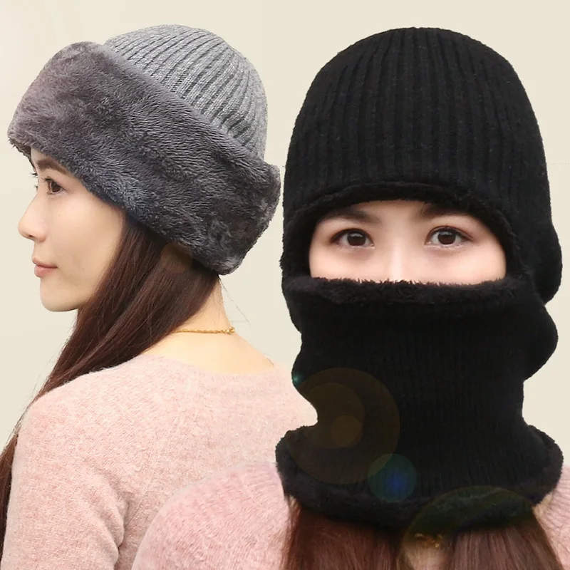 

Winter Knitted Beanies Hats Women Thick Warm Beanie Skullies Hat Female Knit Bonnet Beanie Caps Outdoor Riding Winter Hat