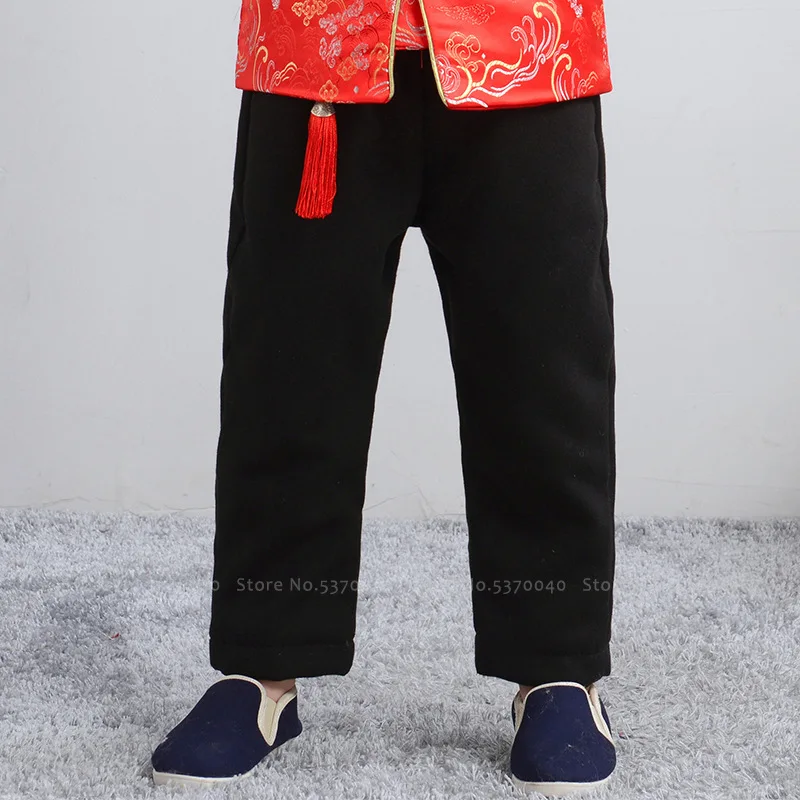 Зимний костюм для мальчиков с вышивкой дракона Тан платье девочек праздничные