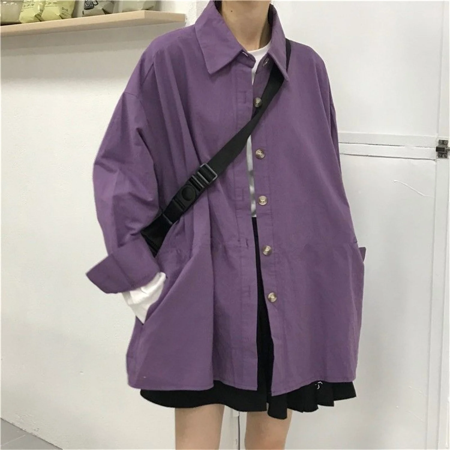 

Fashion Gothic Shirt Girl Summer Loose Women Korean Punk High Street Purple Tops Harajuku Japan Clothes Long Sleeve Shirt Female