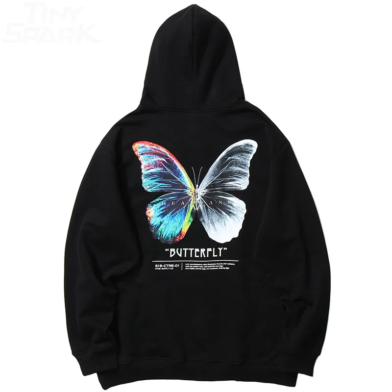 

2021 Men Hip Hop Streetwear Fashion Color Butterfly Hoodies Sweatshirts Harajuku Oversized Winter Autumn Men/women Black Hoodies