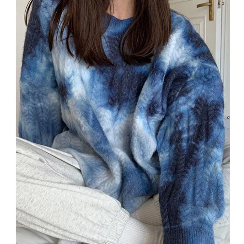 

Толстый свитер Tie Dye, женская вязаная зимняя свободная популярная модная новинка 2020, осенняя теплая Женская одежда, женская повседневная оде...